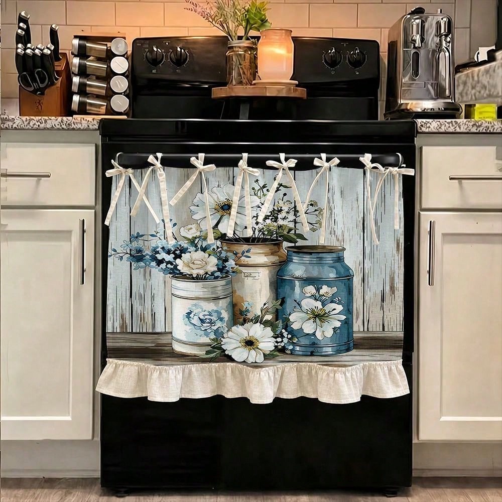 Kitchen Appliances Oven - 2D-Farmhaus-Stil, Küchengeräteabdeckung, multifunktionaler Ofenschutzvorhang, Vintage-Blumenmuster mit