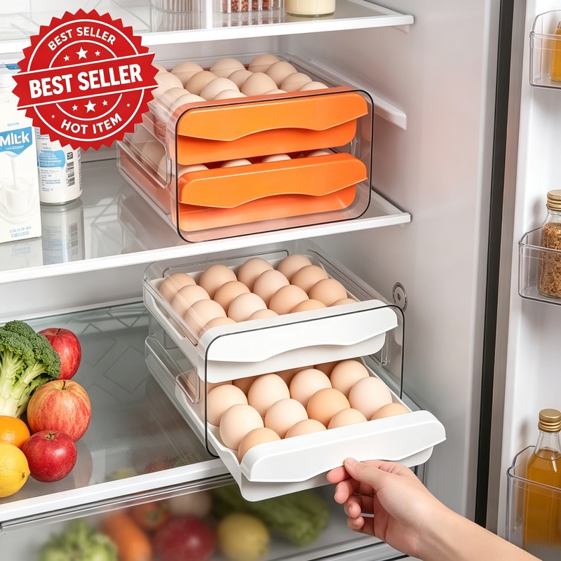 Kitchen Appliances Refrigerators - 2-lagiger Schubladen-Eierhalter, große Kapazität, Kunststoff-Eierbox zur