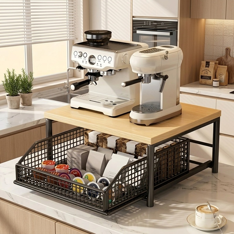 Kitchen Appliances Oven - Modernes Mikrowellen-Regal, Küchenarbeitsplatten-Organizer aus Massivholz und