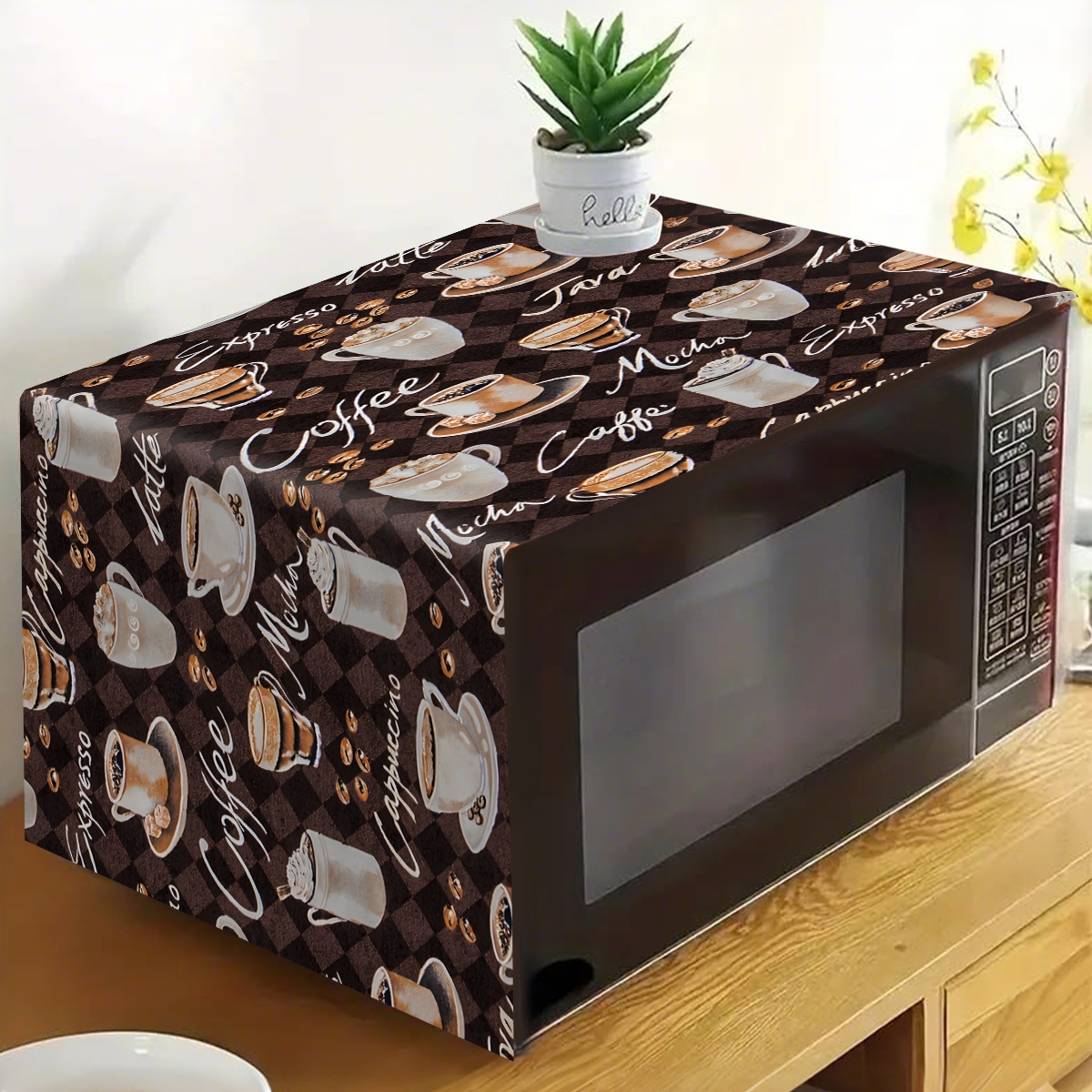 Kitchen Appliances Oven - Kaffeetassen-bedruckte Staubschutzhülle für Mikrowellenherde, Polyester-Maschinenschutz, dekorative