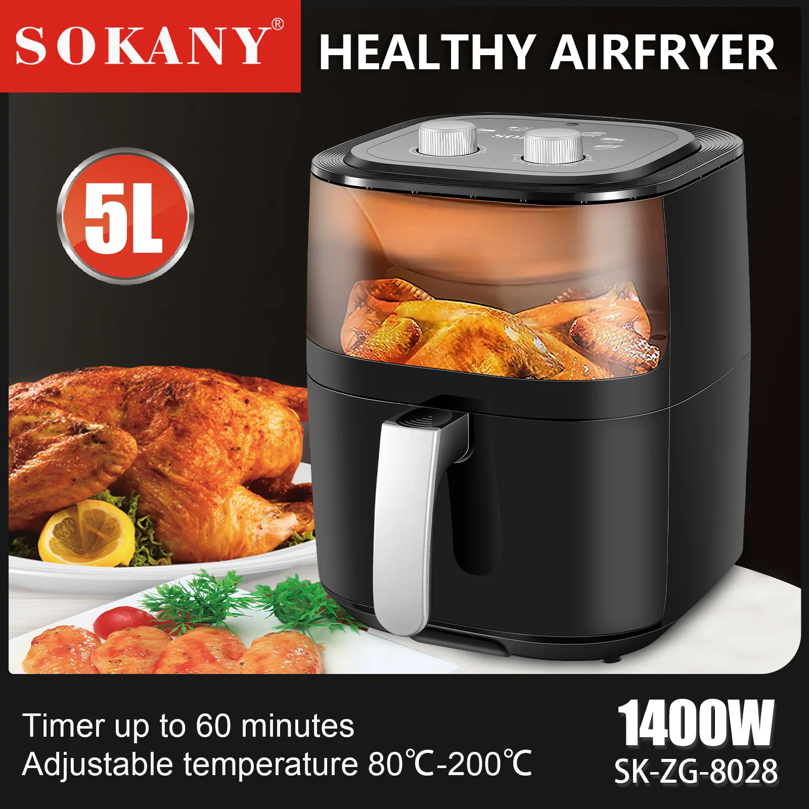 Großhandel Sokany 5L Smart Dig – Air Fryer 5L Digital Bewertung und Preis