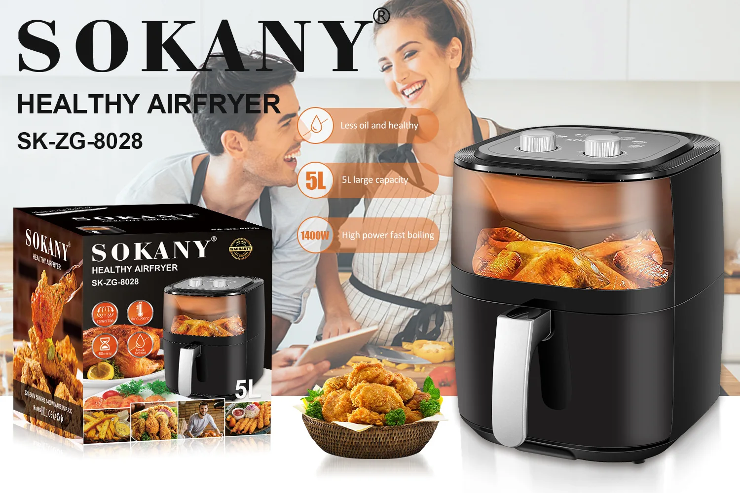 Großhandel Sokany 5L Smart Dig – Air Fryer 5L Digital Bewertung und Preis